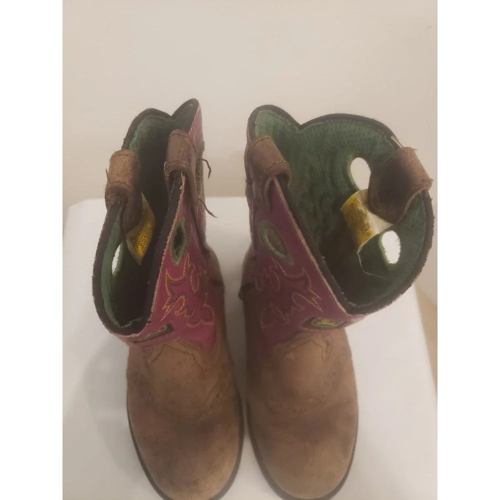 John Deere Childrens Girls Brown Camo Pink Stitching Pull On Boots Sz 2 western‎